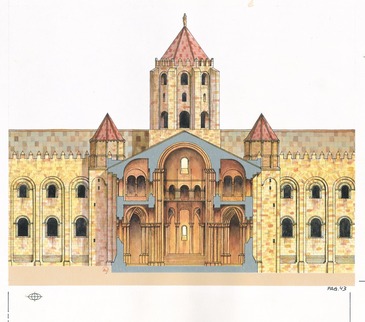 Santiago de Compostela Catedral Românica. Seção transversal. Espanha de Fernando Aznar Cenamor