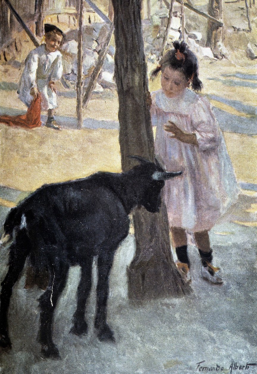 Rapariga e cabra - pintura de Fernando Alberto