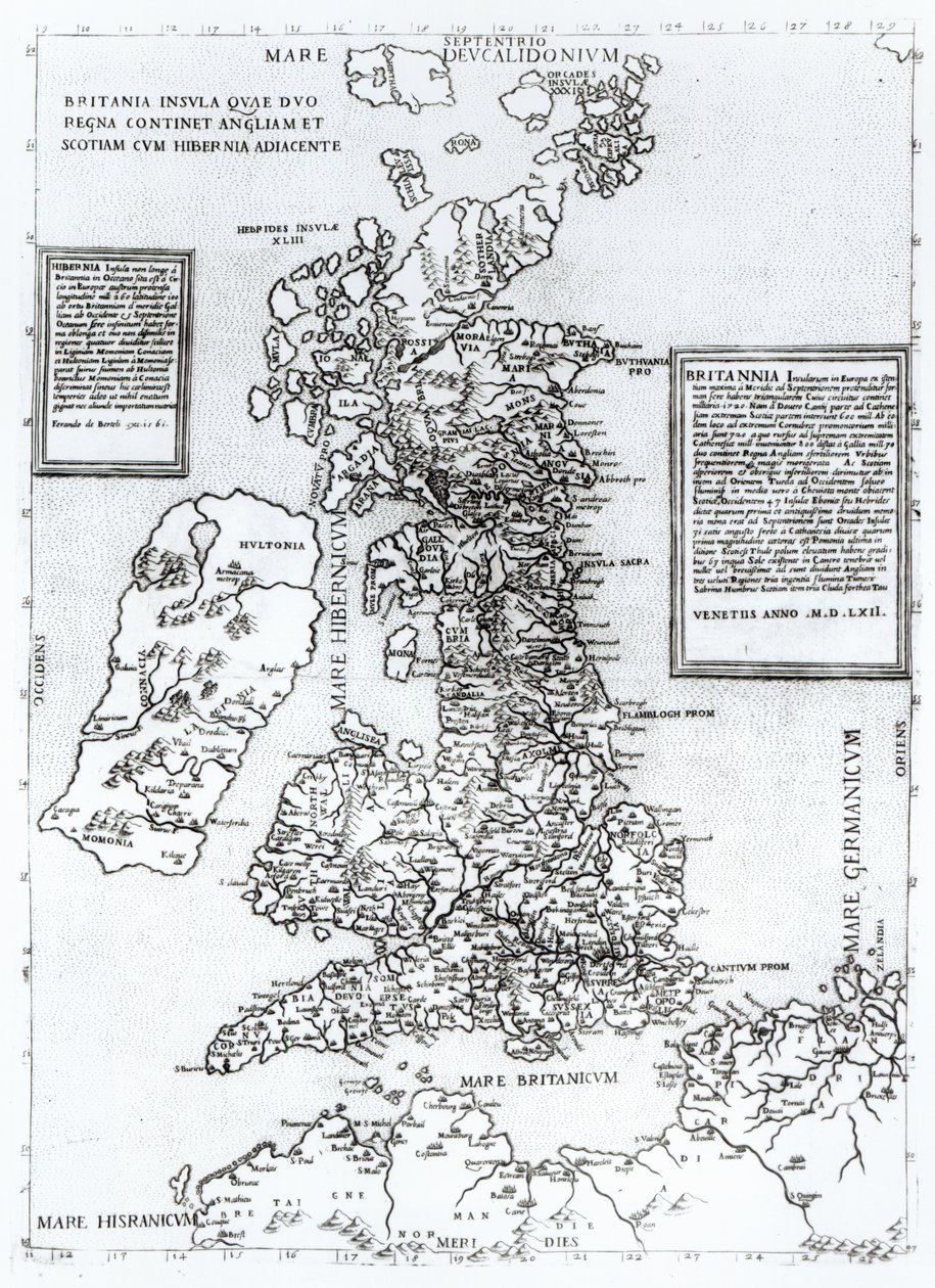 Carde, dup Regna contém Inglaterra e na Escócia e na Irlanda determinante, por Orgione de 1562 (gravura) de Fernando Bertelli