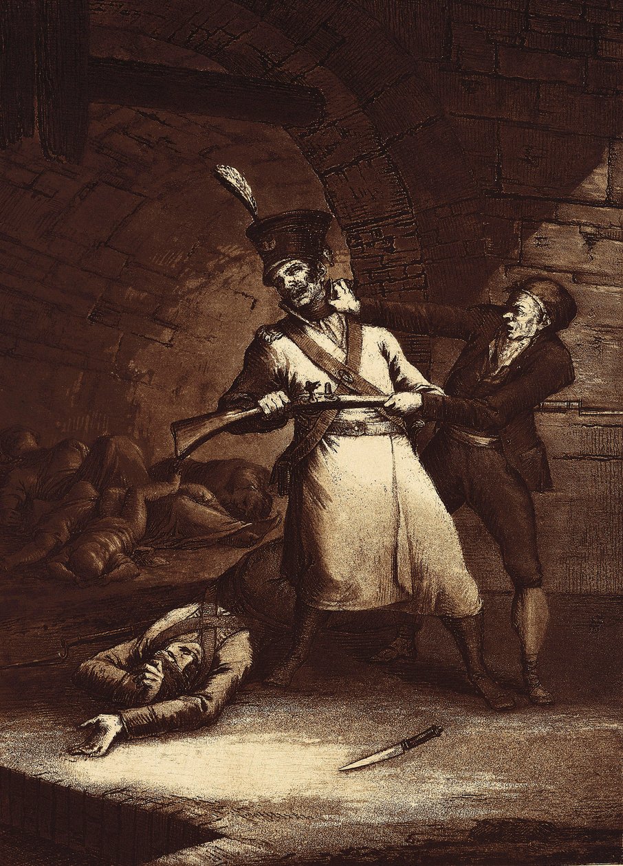 Jose de la Hera revolta-se contra um dos soldados do Exército Napoleônico, c. 1812- 13 (gravura) de Fernando Brambila