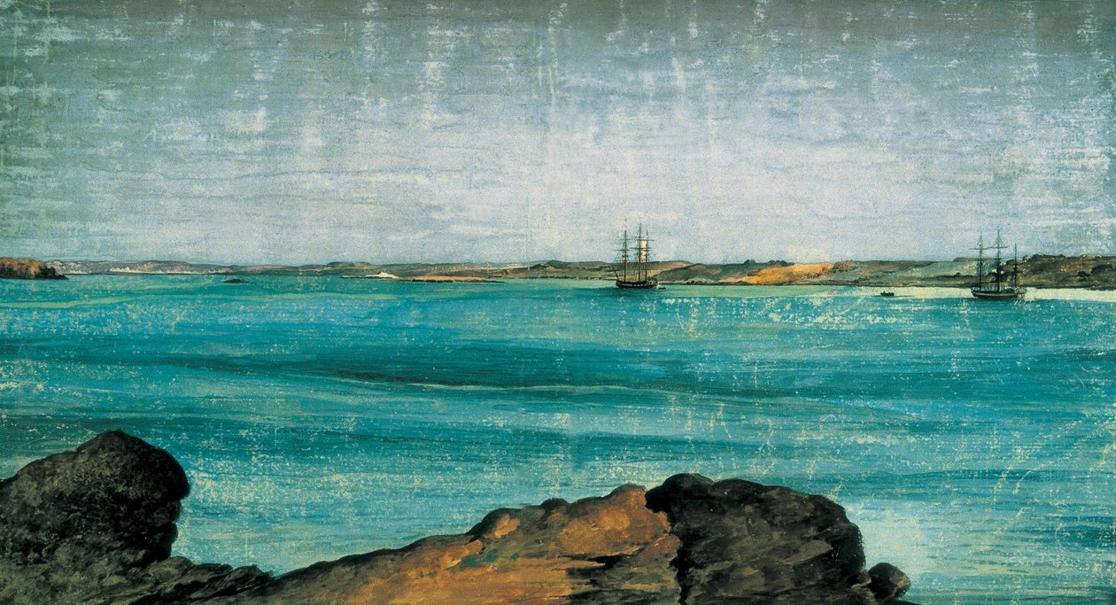 Puerto Deseado, detalhe. Cidade e porto de pesca da Patagônia, na província de Santa Cruz, na Argentina. Desenho Fernando BRAMBILA (1763-1832) Madrid. Museu Naval. de Fernando Brambila