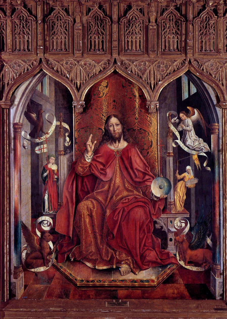 Cristo Benching Wood Painting de Fernando Gallego (ca. 1440-1507) Sol do século XV. 1,69x1,32 m Madrid, Museu do Prado de Fernando Gallego