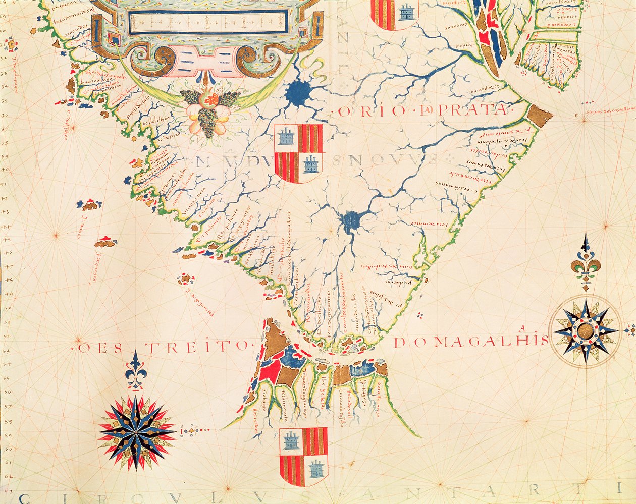Fol.13 Mapa da América do Sul e do Estreito de Magalhães, de um atlas, 1571 de Fernao Vaz Dourado