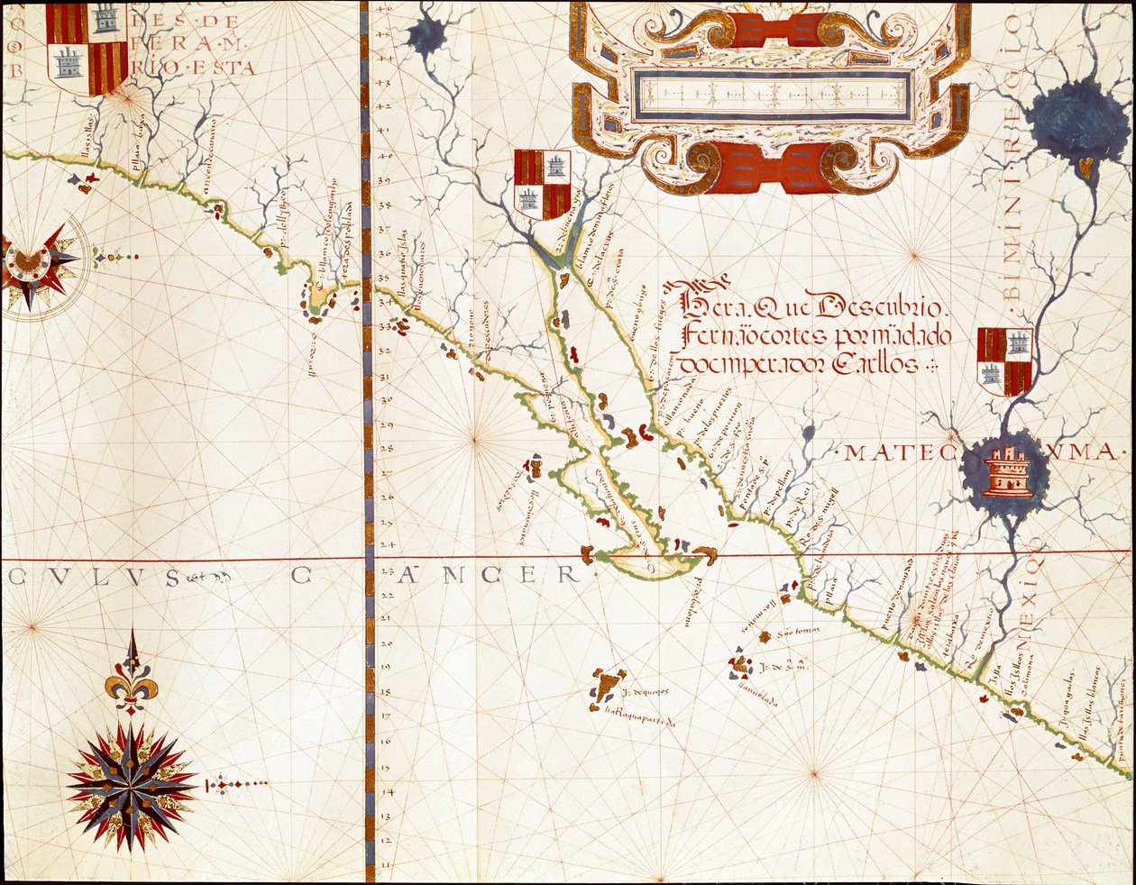 Vista da costa ocidental do México, e do sul da Califórnia - Mapa de Fernao Vaz Dourado