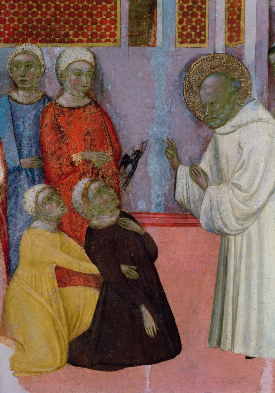Exorcismo de um homem possuído por um demônio, do Retábulo de São Bernardo de Clairvaux (óleo no painel) de Ferrer (attr. to) Bassa