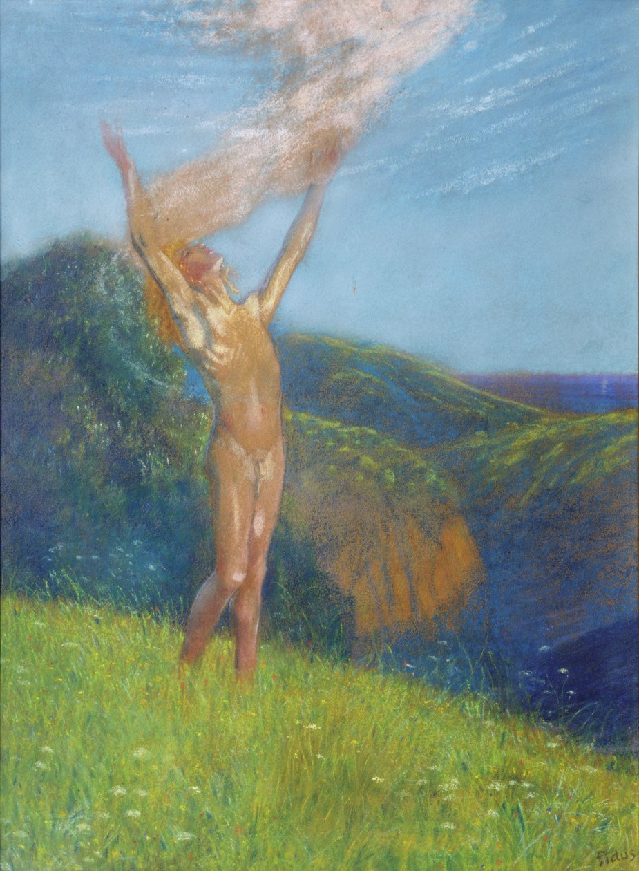 O Despertar da Primavera (pastel sobre papel) de Fidus