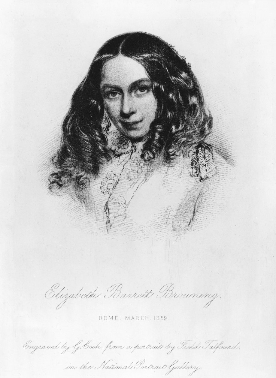 Retrato de Elizabeth Barrett Browning (1806-61) em 1859, gravado por G. Cook de Field Talfourd