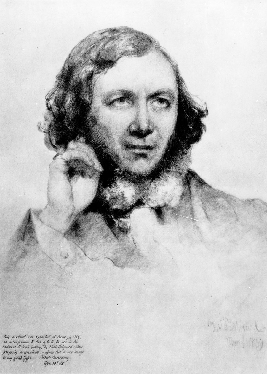Retrato de Robert Browning (1812-89) 1859 (giz preto sobre papel) de Field Talfourd