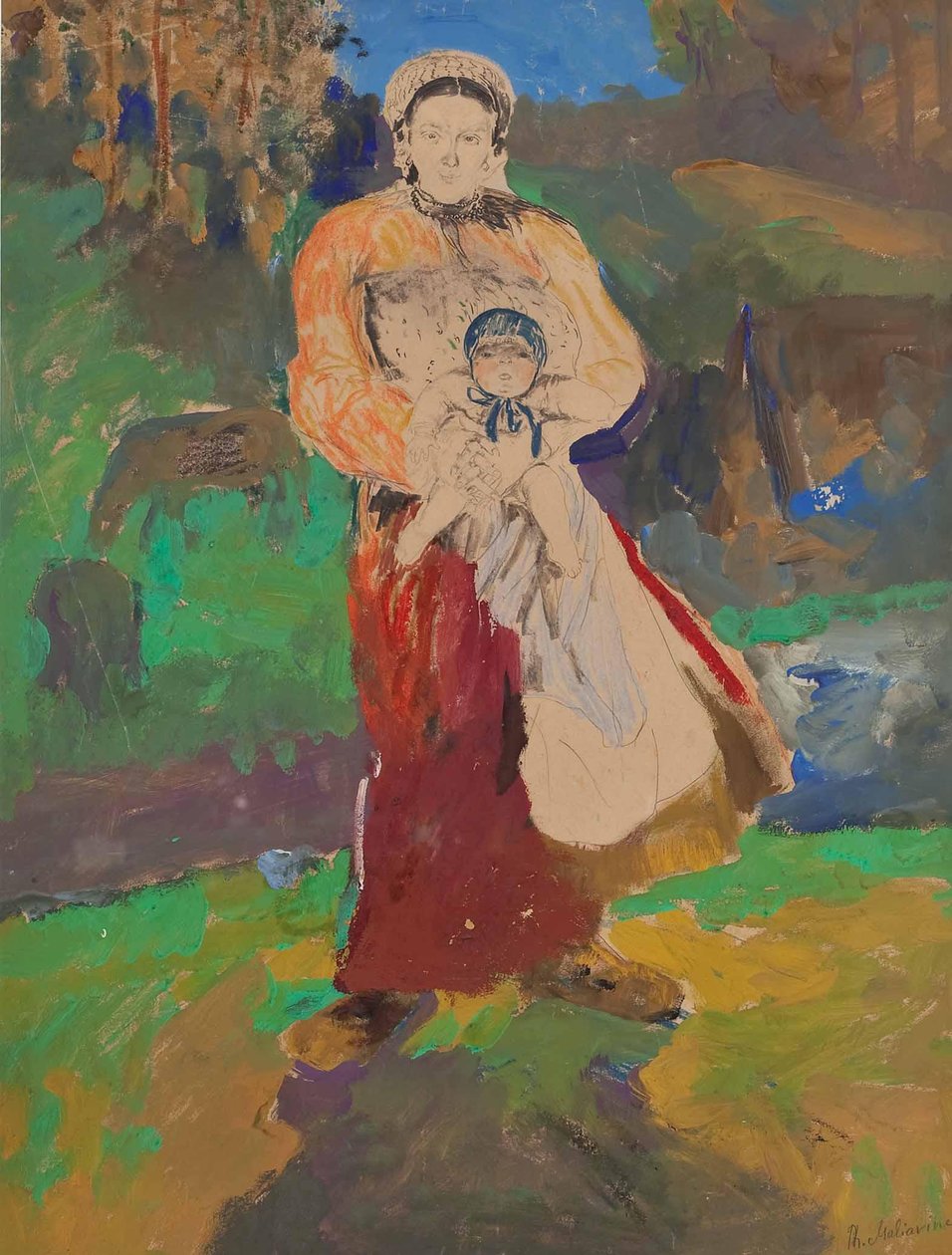Mãe e filho na paisagem de Filipp Andreevic Maljavin