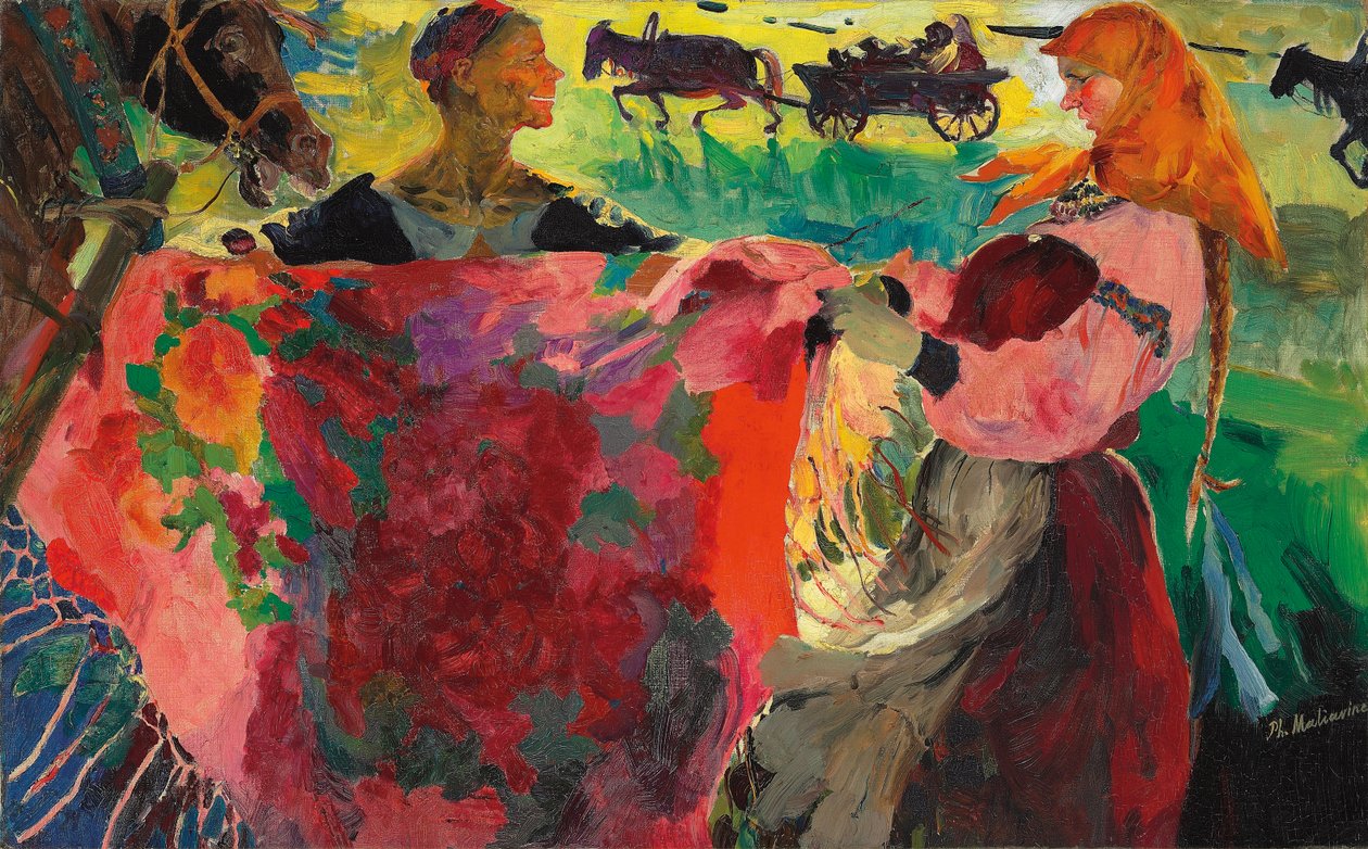 O vendedor de xale (óleo sobre tela) de Filipp Andreevich Maliavin