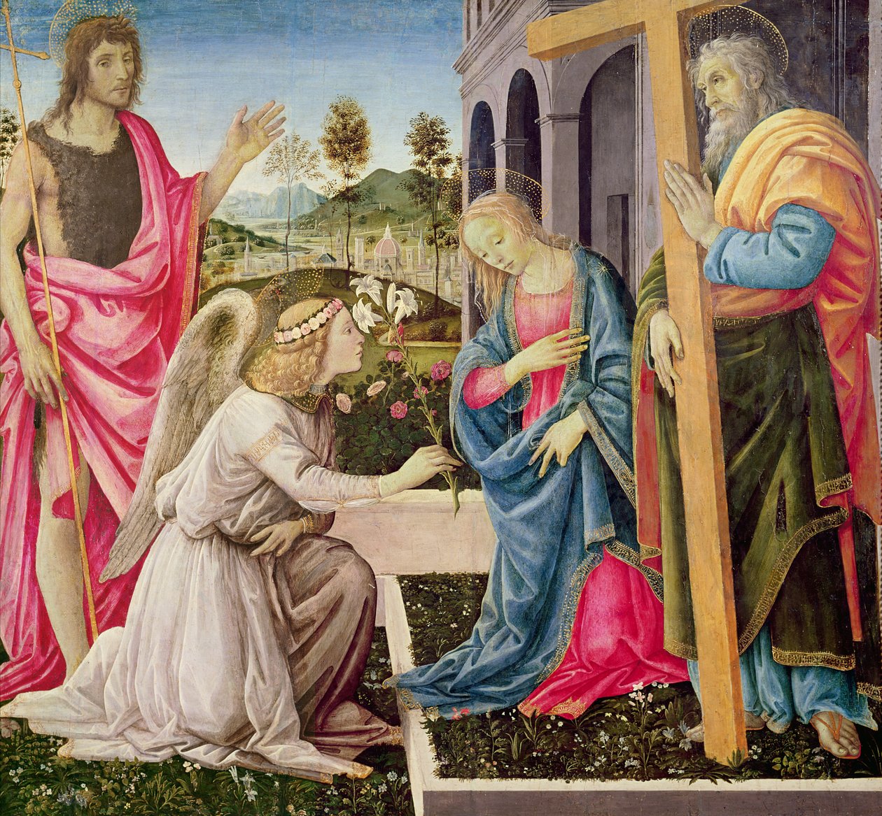 Anunciação com São José e São João Batista, c.1485 (têmpera no painel) de Filippino Lippi