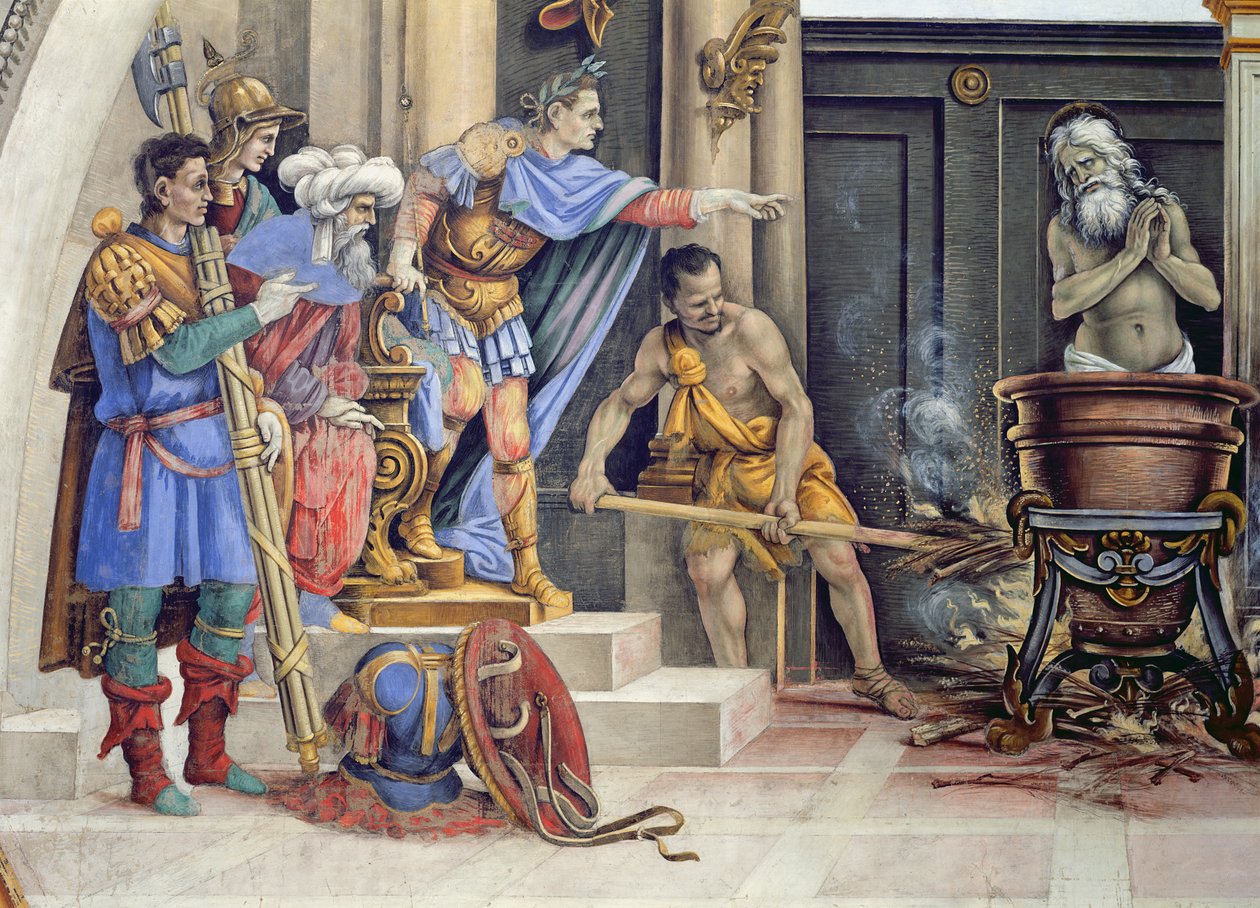 Muro norte da capela Strozzi, O martírio de São João Evangelista, detalhe c.1457-1502 de 208295 de Filippino Lippi