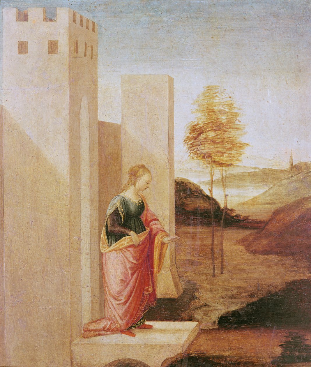 Rainha Vashti saindo do palácio real de Filippino Lippi