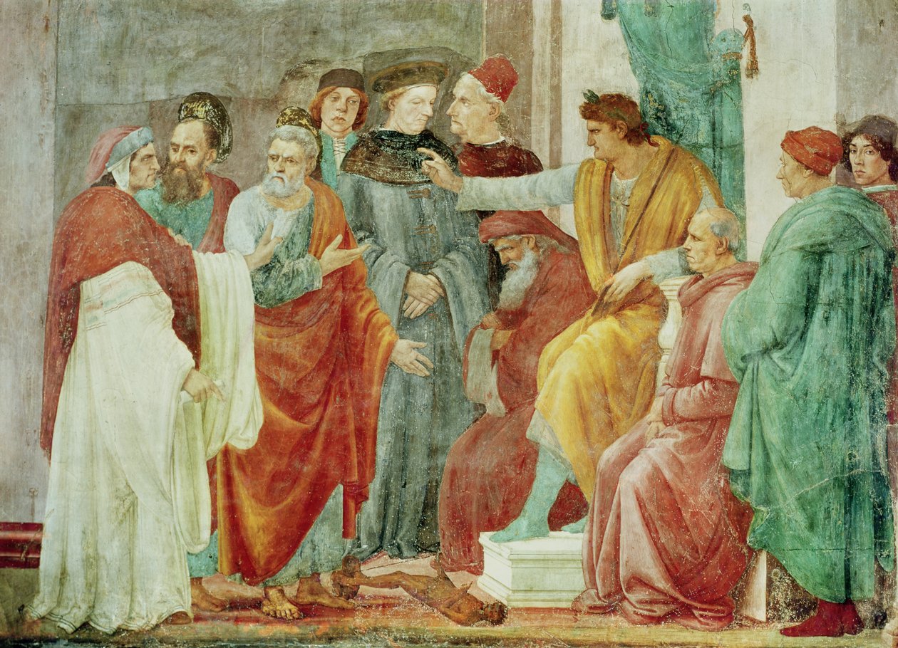 A Disputa com Simon Mago (Nero Enthroned), parte inferior da parede à direita do altar, c.1484-85 de Filippino Lippi