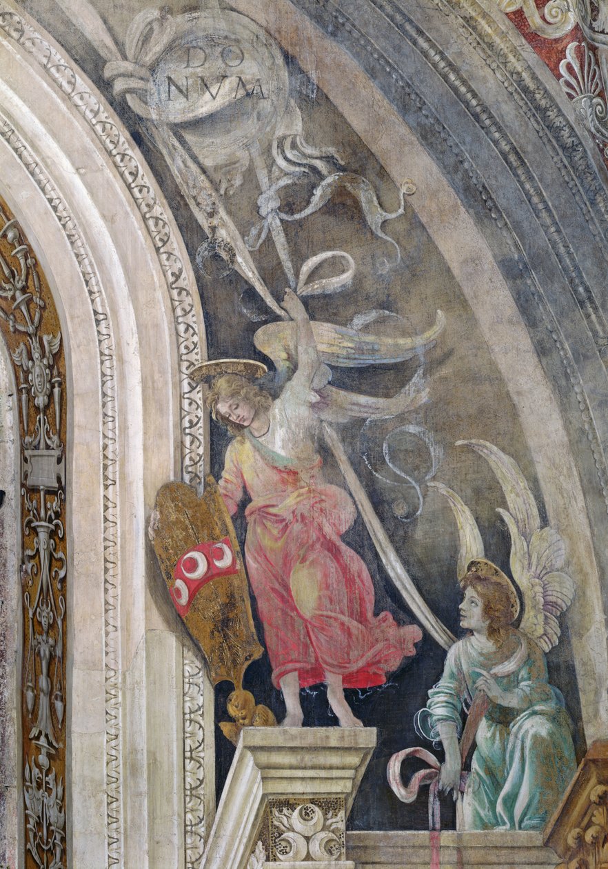 Dois anjos, detalhe do lado direito da parede leste na Capela Strozzi, c.1457-1502 de Filippino Lippi