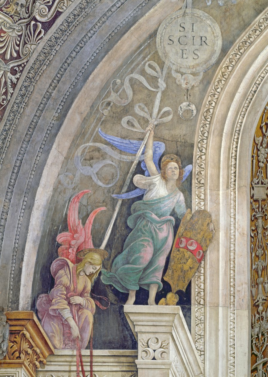 Dois anjos, detalhe do lado esquerdo da parede leste na Capela Strozzi, c.1457-1502 de Filippino Lippi