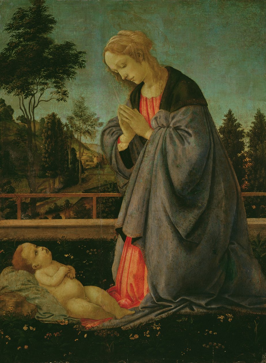 Adoração da Criança (tempera no painel) de Filippino Lippi