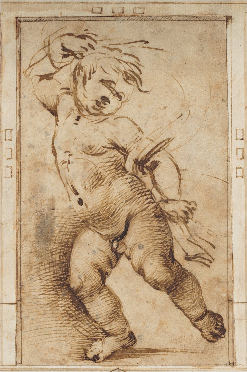 Dançando Putto segurando uma cortina de Filippino Lippi