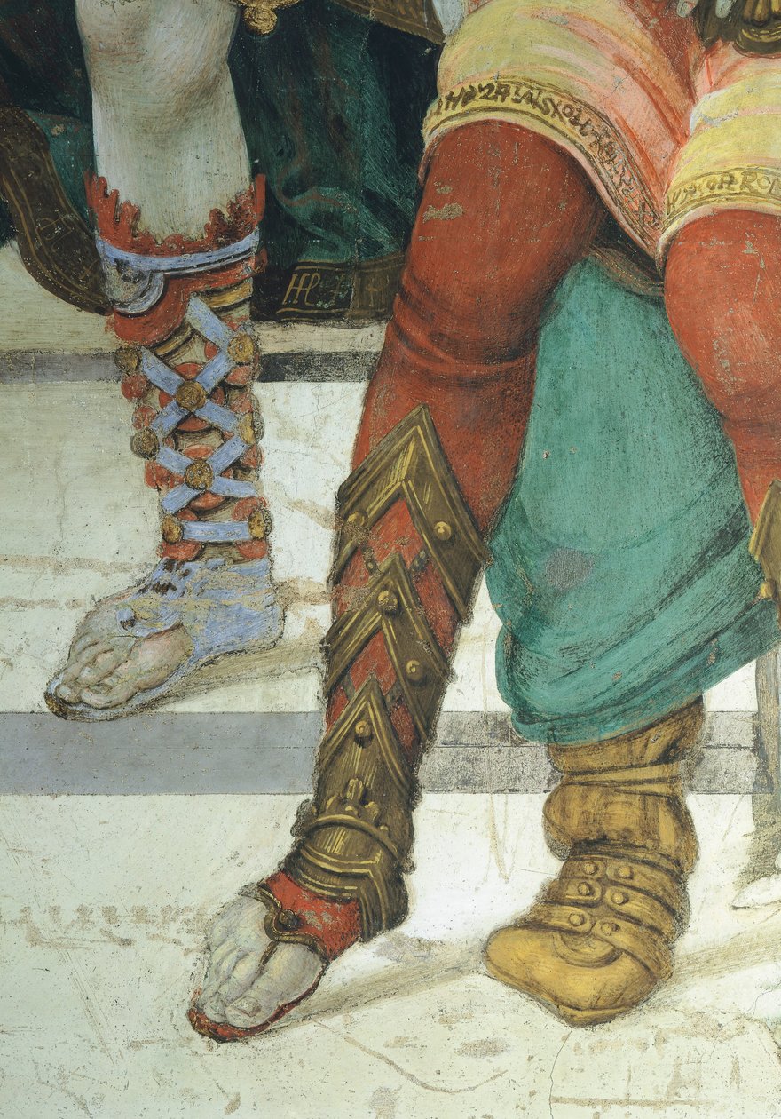Detalhe do calçado, São Filipe Apóstolo em frente ao Templo de Marte em Hierapolis de Filippino Lippi
