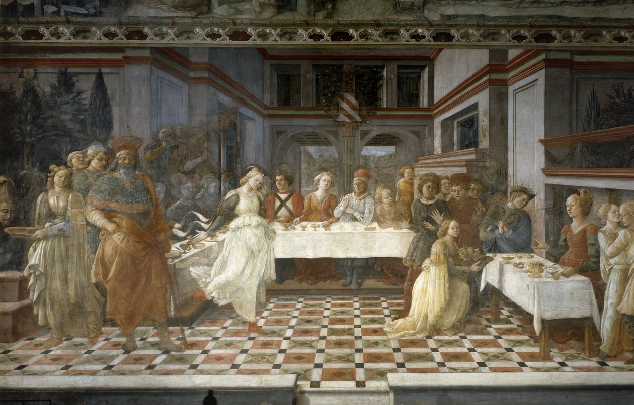 O banquete de Herodes, episódios da vida de São João Baptista, c.1452-64 (fresco) de Filippino Lippi
