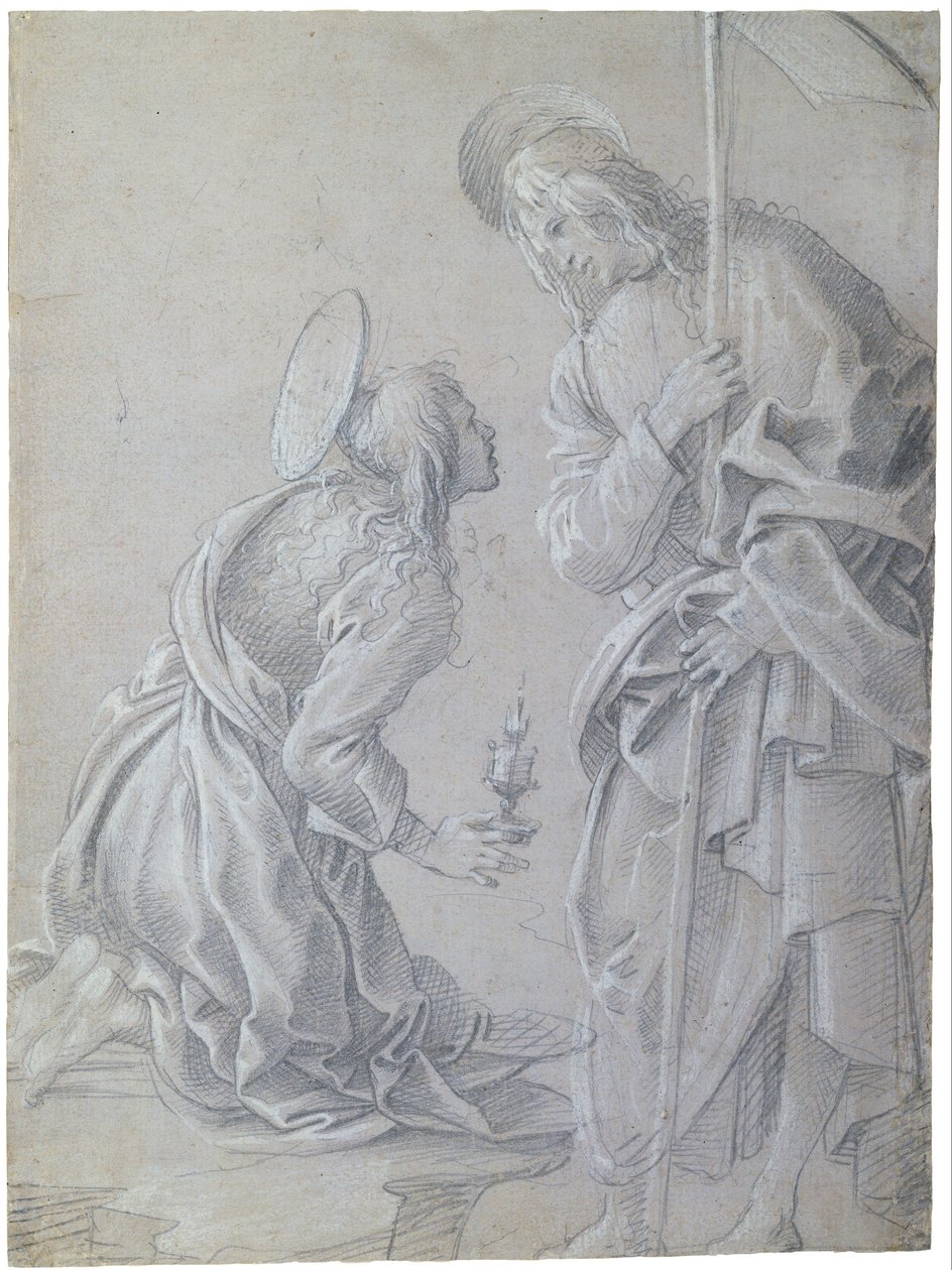 Santa Maria Madalena ajoelhada e Cristo de pé de Filippino Lippi