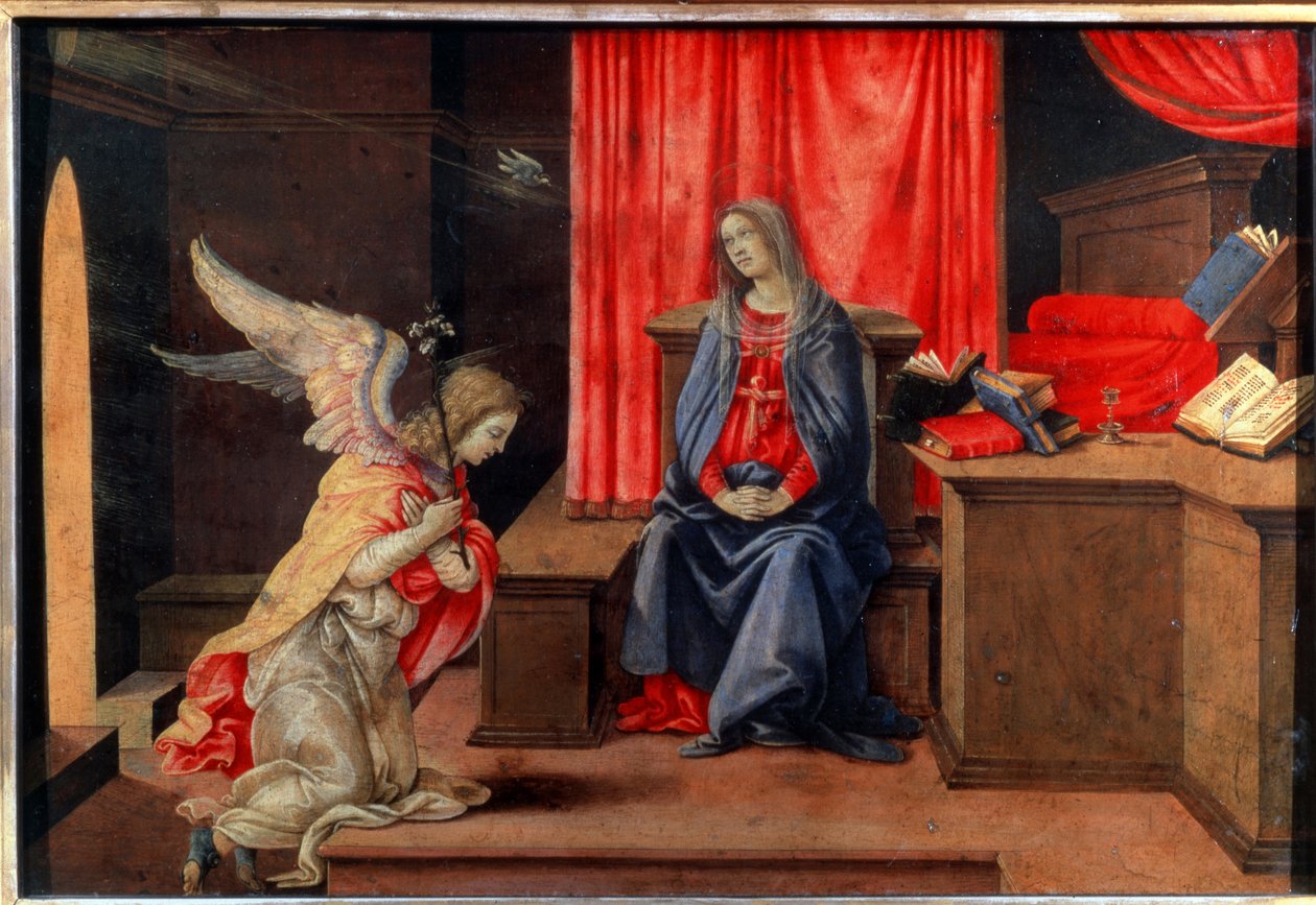 A Anunciação. Pintura de Filippino Lippi (1457-1504), cerca de 1490. Têmpera sobre madeira. Arte renascentista florentina. Museu Hermitage, São Petersburgo. de Filippino Lippi
