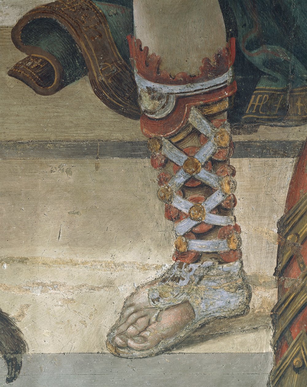 São Filipe Dragão Condutor do Templo de Hieropolis, detalhe do calçado, fresco de Filippino Lippi