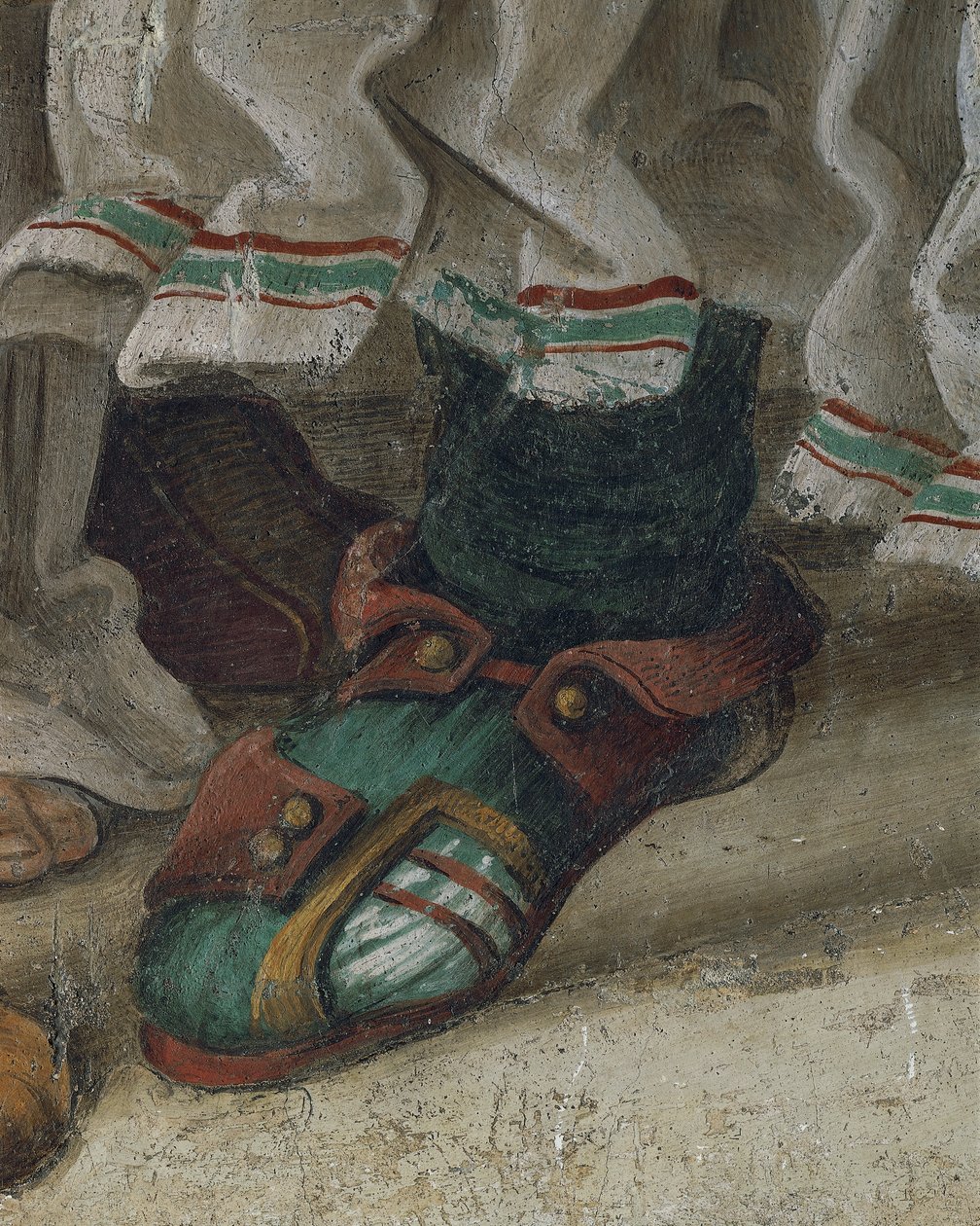 São Filipe Dragão Condutor do Templo de Hieropolis, detalhe do calçado, fresco de Filippino Lippi