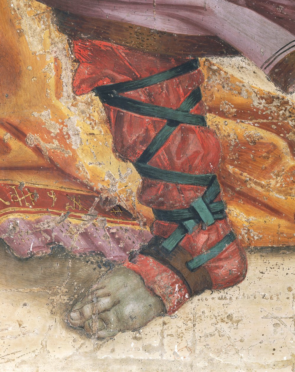 São Filipe Dragão Condutor do Templo de Hieropolis, detalhe do calçado, fresco de Filippino Lippi