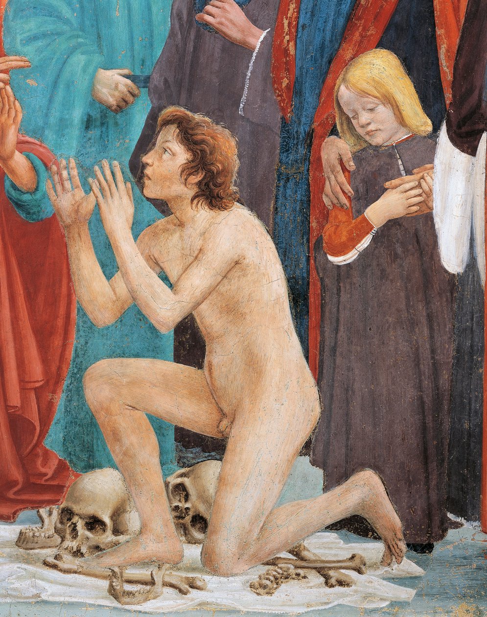 Filho de Teófilo, detalhe de The Raising of the Son of Theophilus, de Tommaso Masaccio, fresco de Filippino Lippi