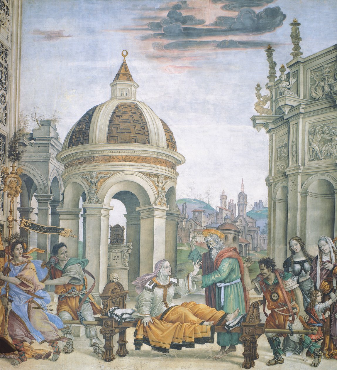 São João Evangelista Ressuscitando Drusiana, detalhe de Histórias de São João Evangelista, de Filippino Lippi (1457-ca 1504), fresco, Basílica de Santa Maria Novella, Capela Strozzi, Florença de Filippino Lippi