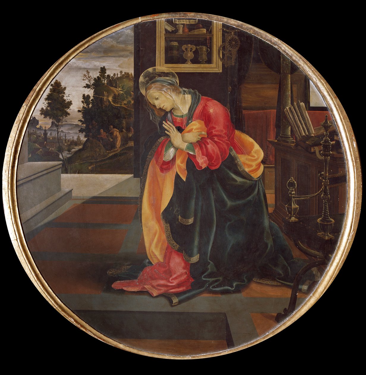 A Anunciação. Detalhe da Virgem (óleo sobre tela de Filippino Lippi