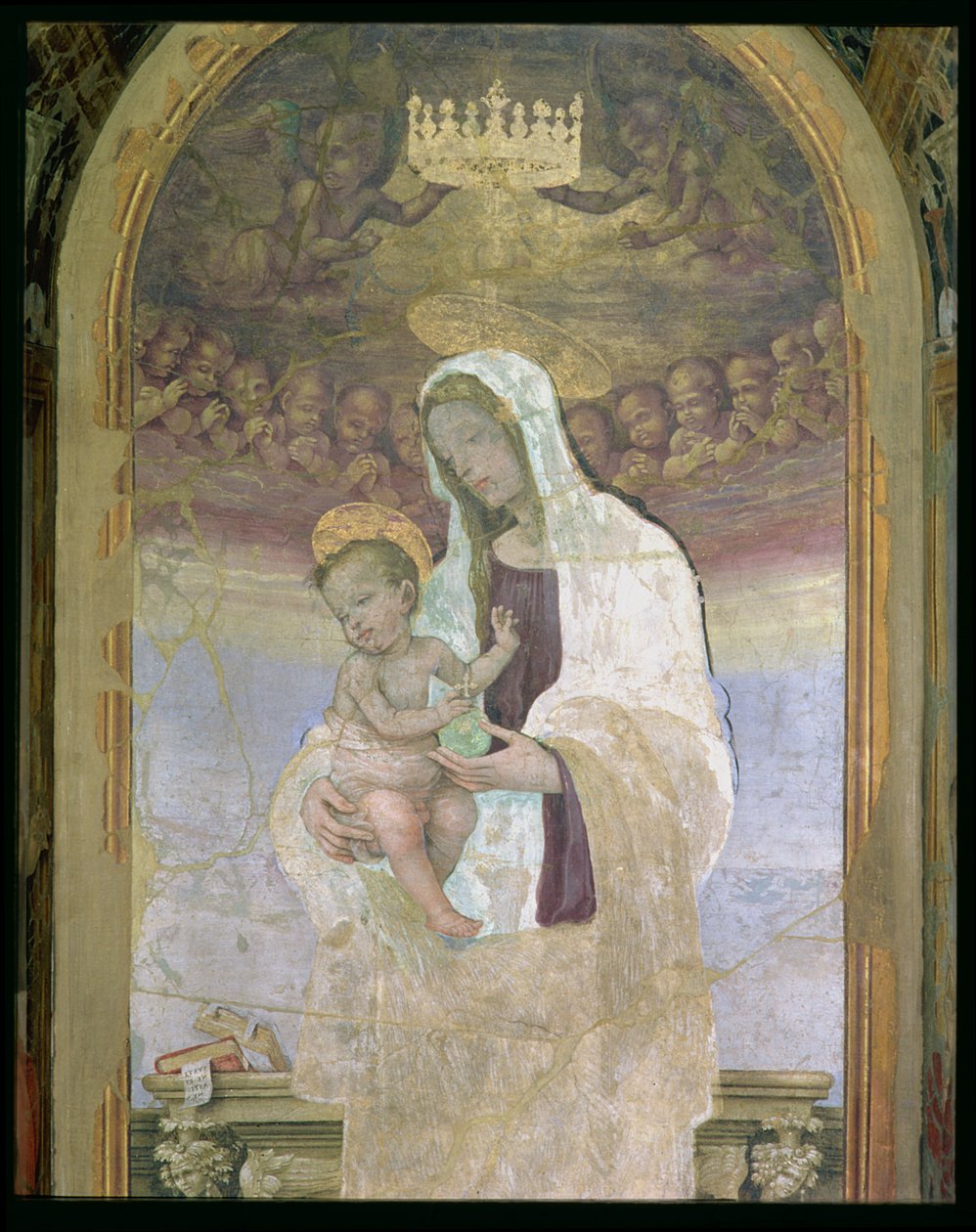 A Madona e o Menino, um detalhe do tabernáculo do Canto al Mercatale, 1498 de Filippino Lippi