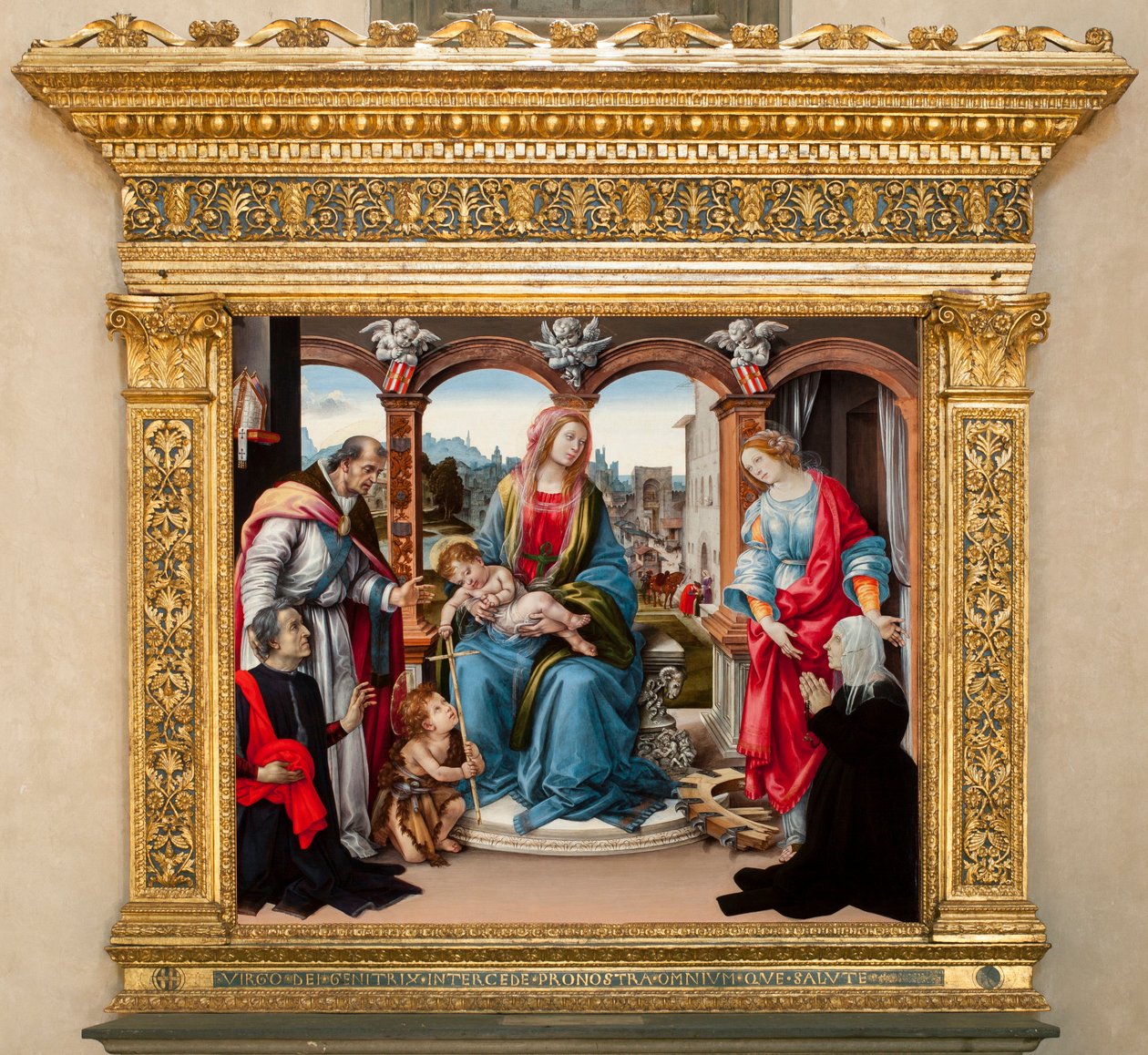 Virgem com criança e São João Baptista, São Martinho e Santa Catarina de Alexandria. Nerli Altarpiece (tempera no painel de Filippino Lippi