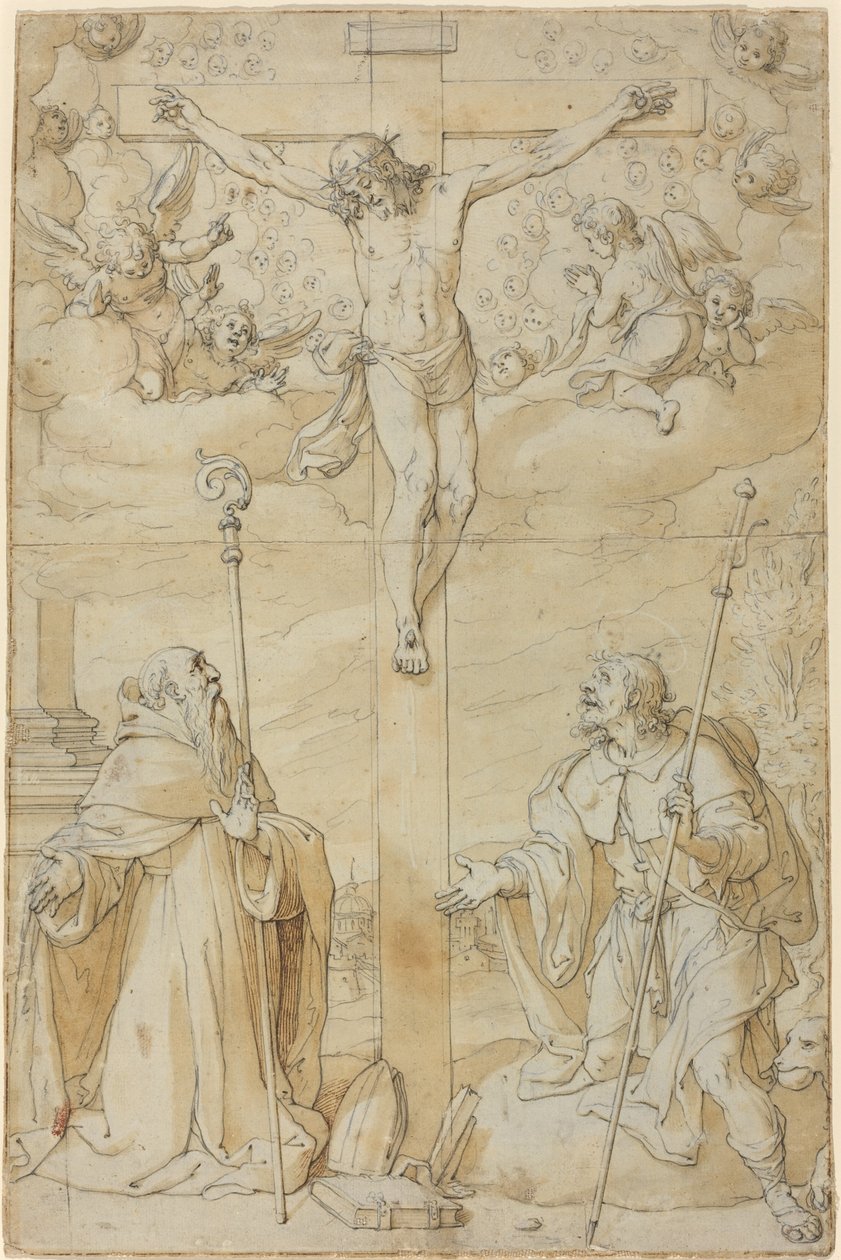 A Crucificação com Santos Roque e Agostinho de Filippo Bellini