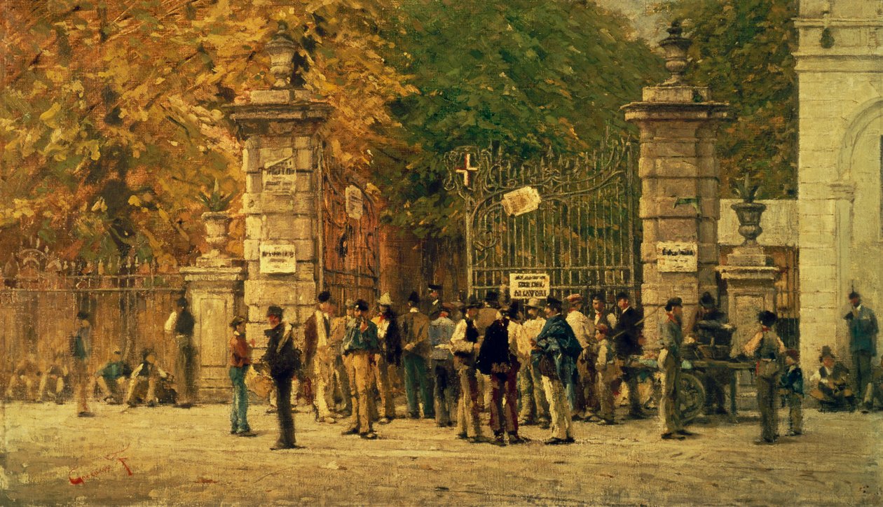 Pausa durante os trabalhos da Exposição de 1881, pintada em 1887 por Filippo Carcano (1840-1914) de Filippo Carcano