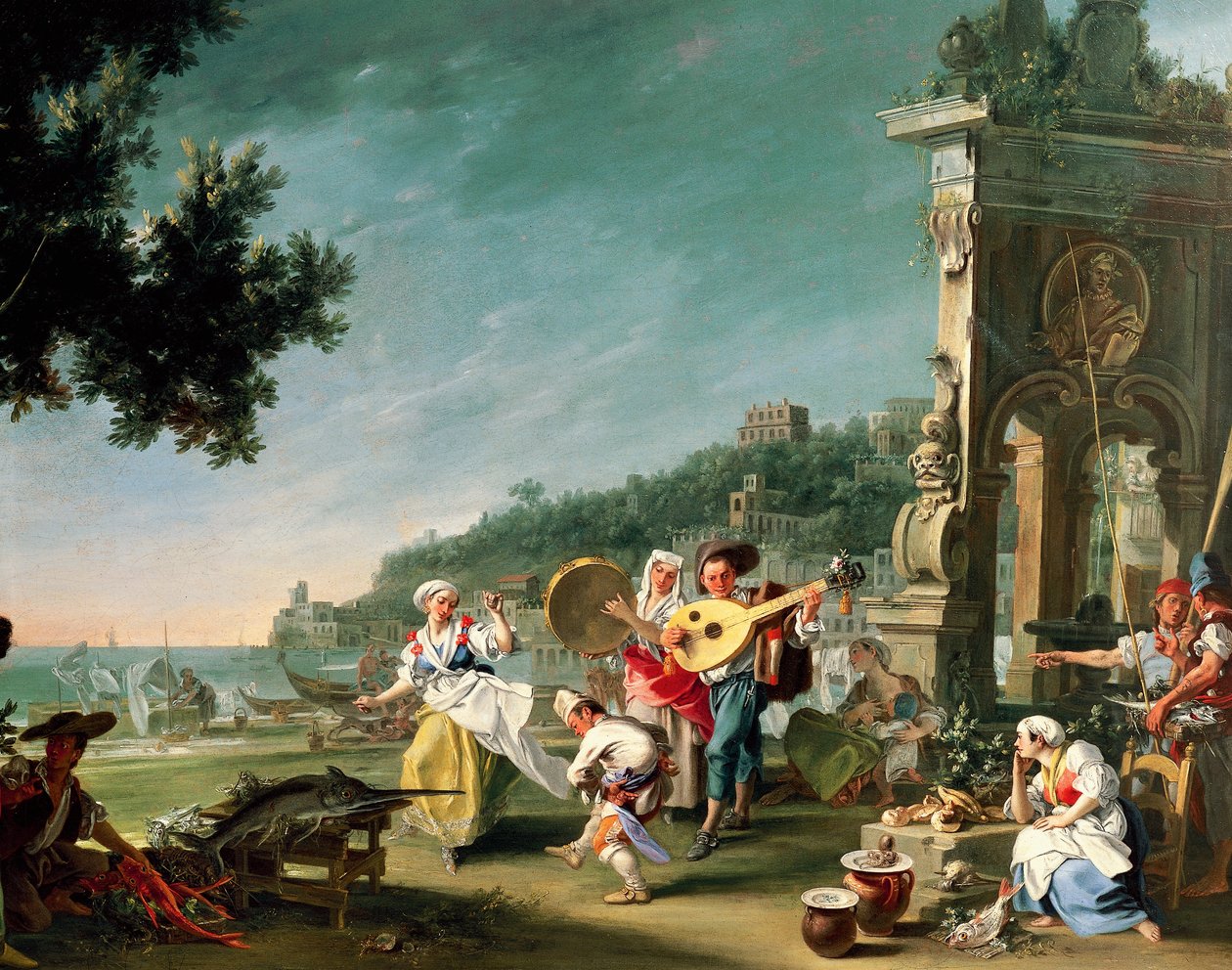 Tarantella em Margellina, ca. 1750, de Filippo Falciatore (activo 1737-1768), óleo sobre tela, 76,2 x102 cm. Itália de Filippo Falciatore