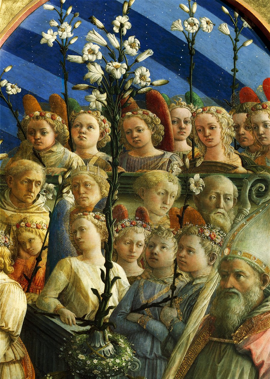 Coroação Maringhi ou Coroação da Virgem por Filippo Lippi (ca. 1406-1469), tempera sobre madeira, 200x287 cm, detalhe de Filippo Lippi