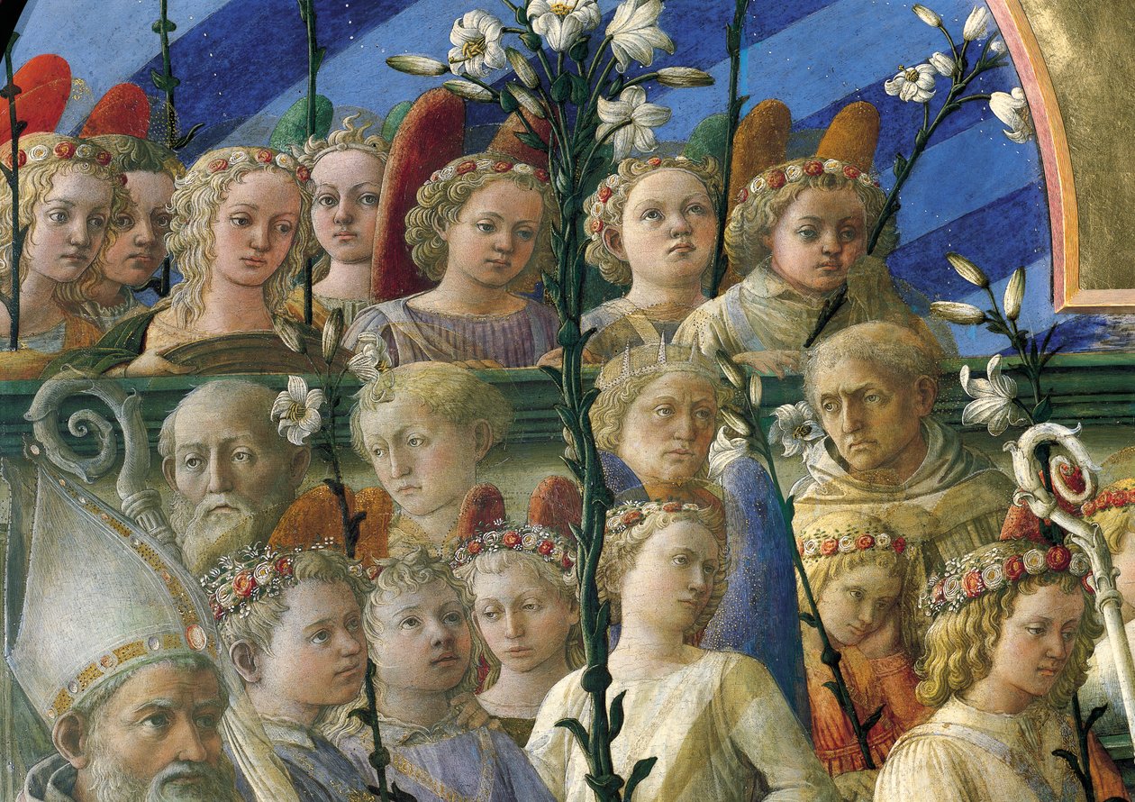 Incoronazione Maringhi ou Coroação da Virgem por Filippo Lippi (cerca de 1406-1469), tempera sobre madeira, 200x287 cm, Detalhe de Filippo Lippi