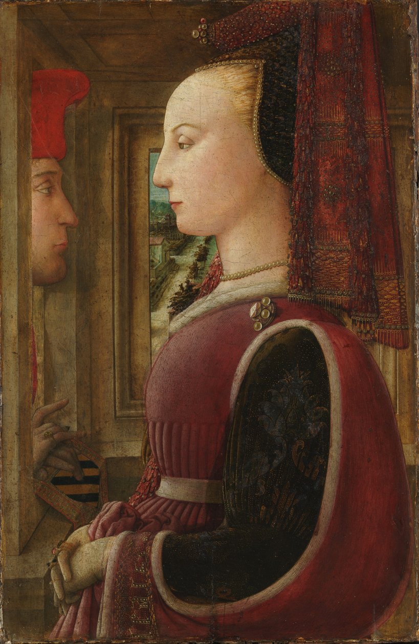 Retrato de uma mulher com um homem num alpendre de Filippo Lippi