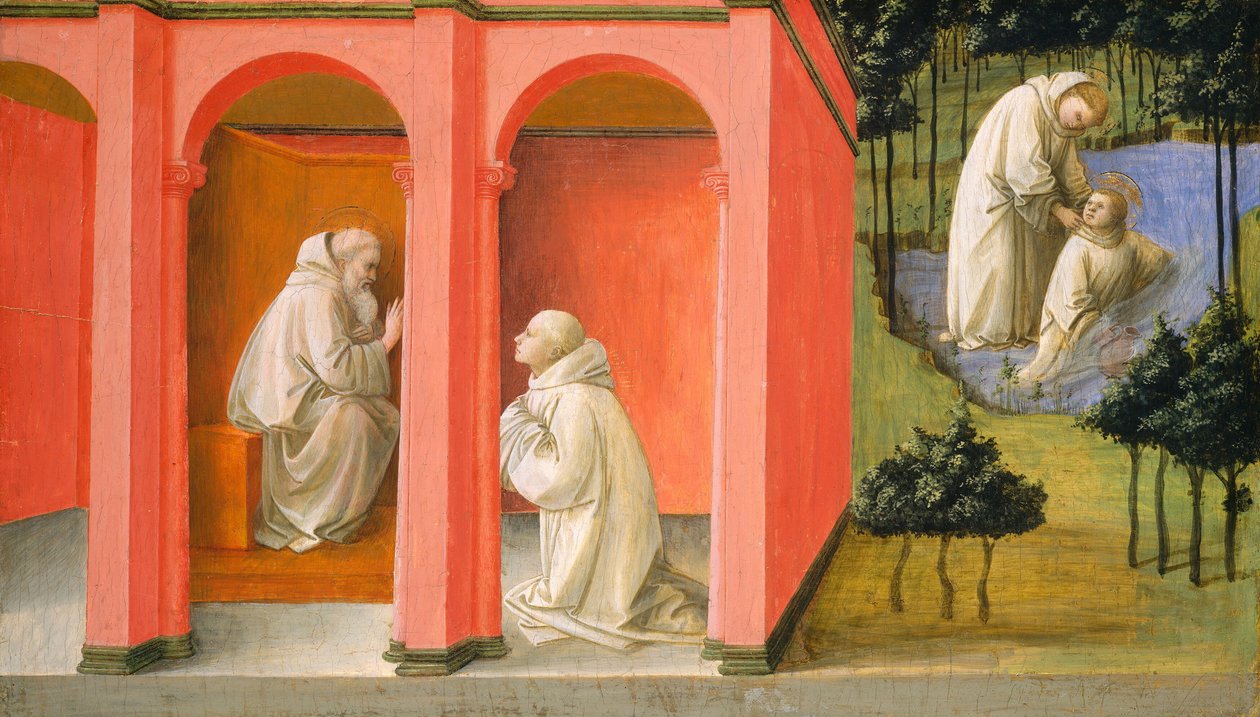 São Bento ordena São Mauro para o resgate de São Plácido, c. 14451450. de Filippo Lippi