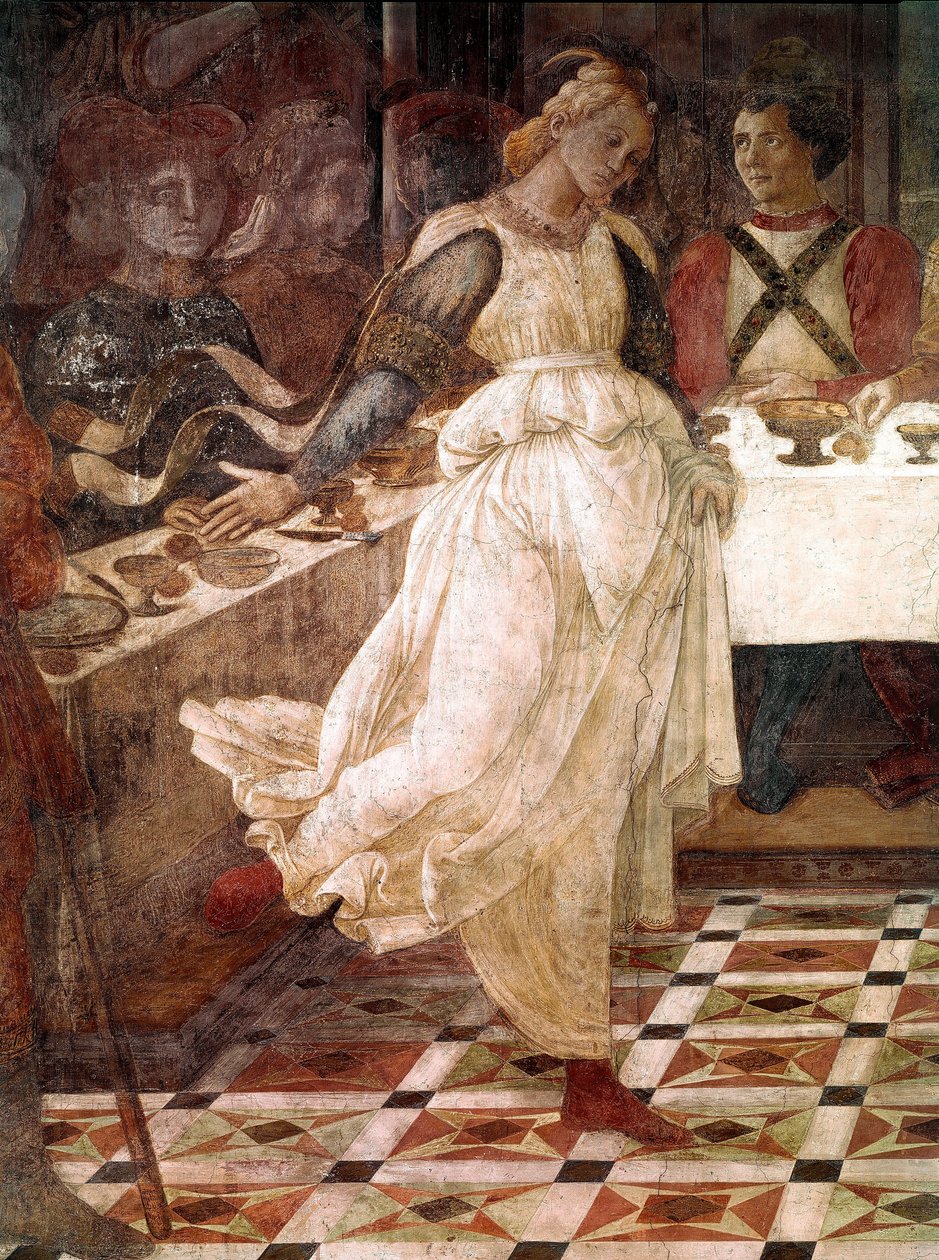 O Banquete de Herodes, episódios da vida de São João Batista. Detalhe representando Salomé. Fresco de Filippo Lippi (1406-1469), ca. 1452-1464 Cathedrale de Prato, Itália. de Filippo Lippi