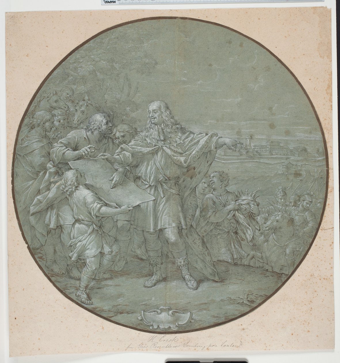 Cosimo III fortifica o porto de Livorno. Modelo desenhado para placa de prata, um dos chamados "piatti di S. Giovanni" de Filippo Luzi