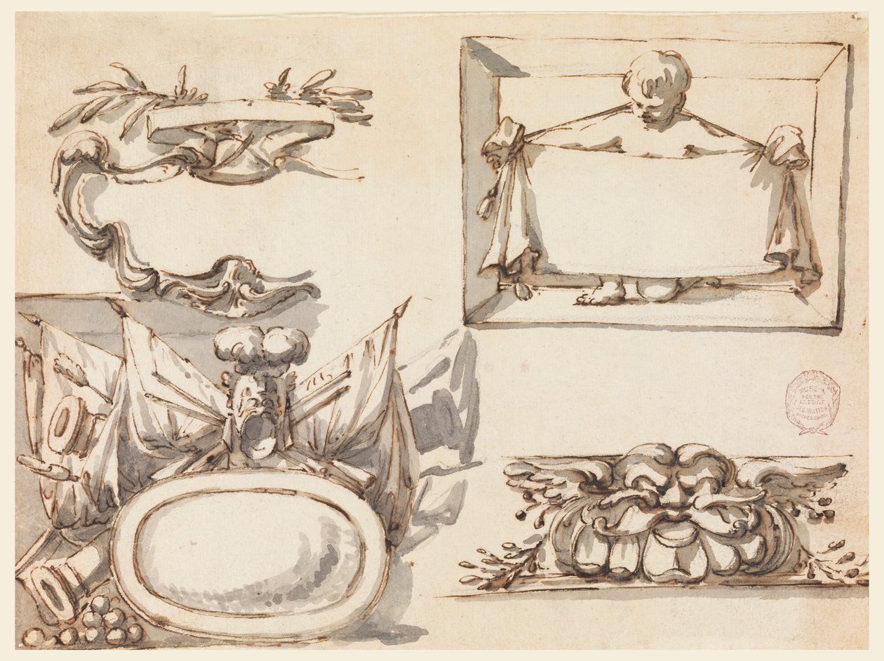 Um escudo, um troféu, uma etiqueta, um motivo decorativo para um friso de Filippo Marchionni