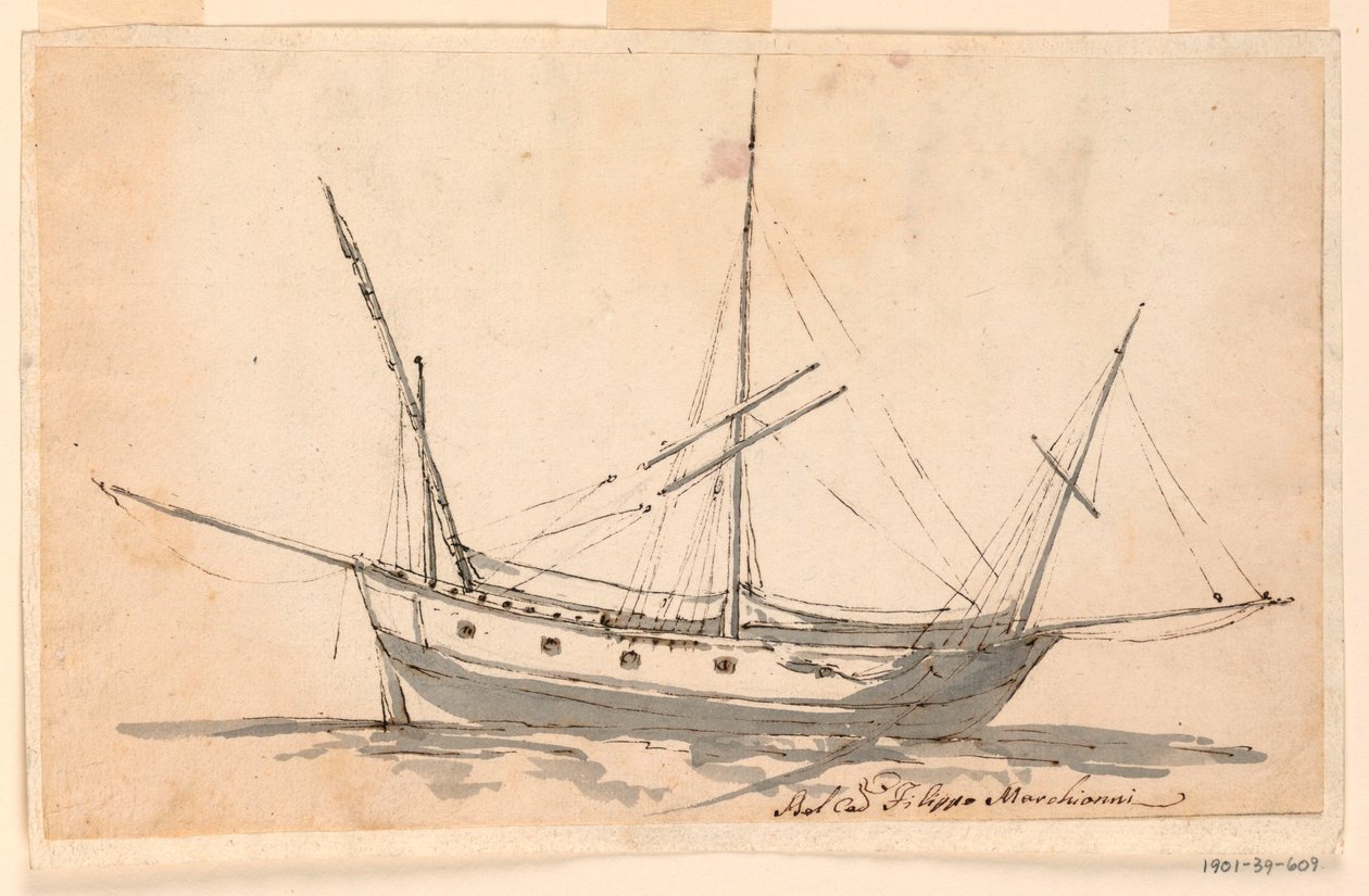 Desenho, Um barco à vela, ca. 1780 de Filippo Marchionni