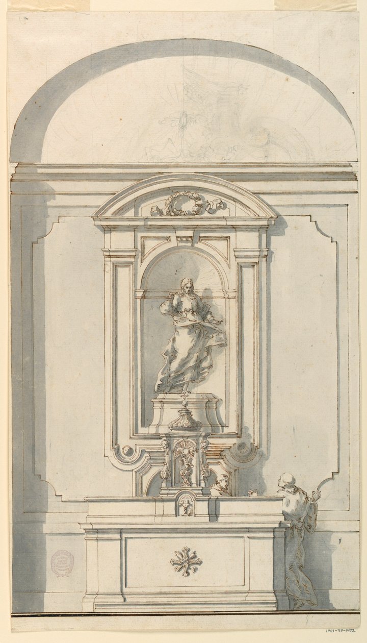 Desenho, Altar com Tabernáculo e Dois Sacerdotes em Conversa, 1750-75 de Filippo Marchionni