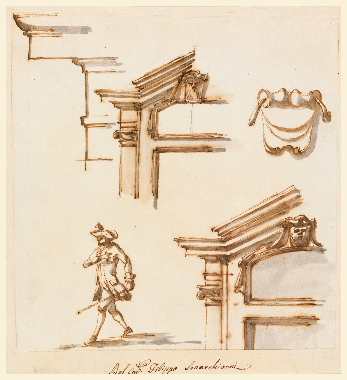 Desenho, pormenores arquitectónicos e estudo de figuras, 1760-75 de Filippo Marchionni