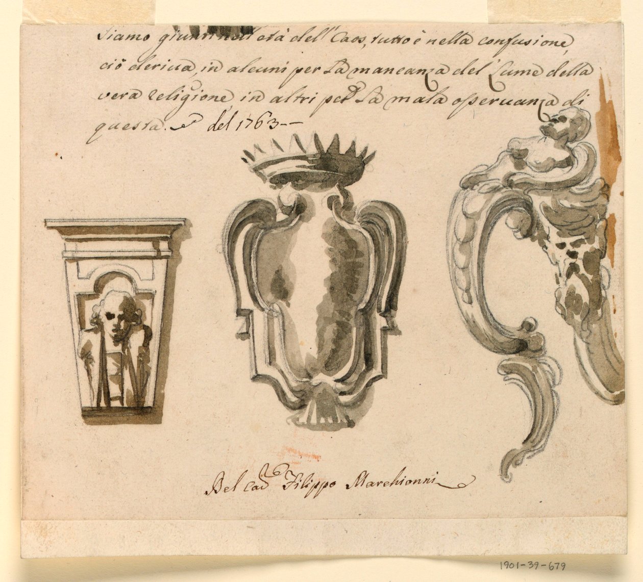 Desenho, Projeto de uma Consola e Escudo, 1763 de Filippo Marchionni