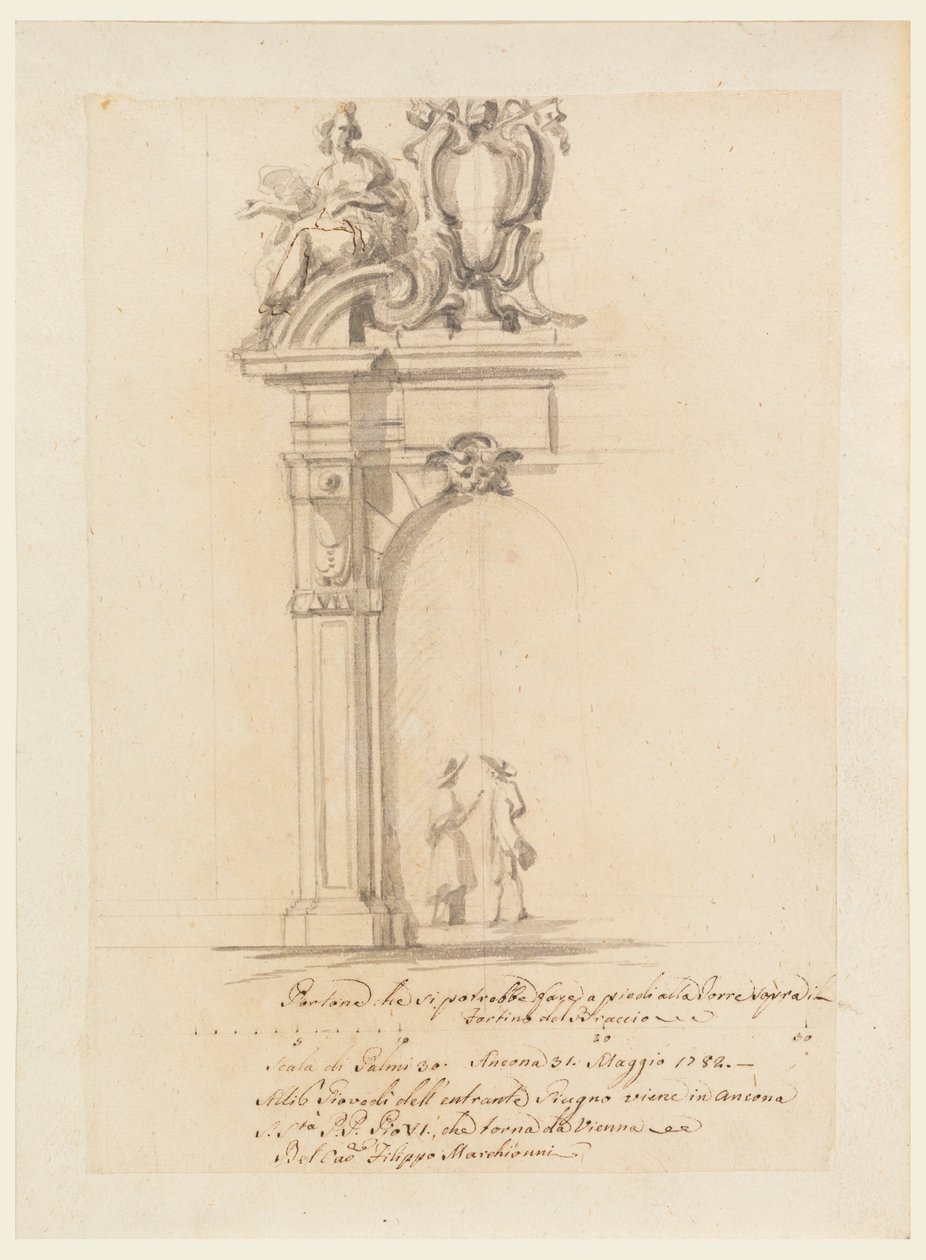 Desenho, Projeto de um portão, para a receção do Papa Pio VI de regresso da Alemanha, em Ancona, maio de 1782 de Filippo Marchionni