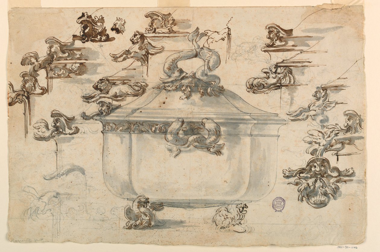 Desenho, projectos para terrina de prata, 1769 de Filippo Marchionni